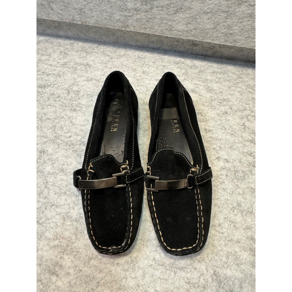 Black Ralph Lauren loafers slides casual boat shoe size 5.5 b black comfort